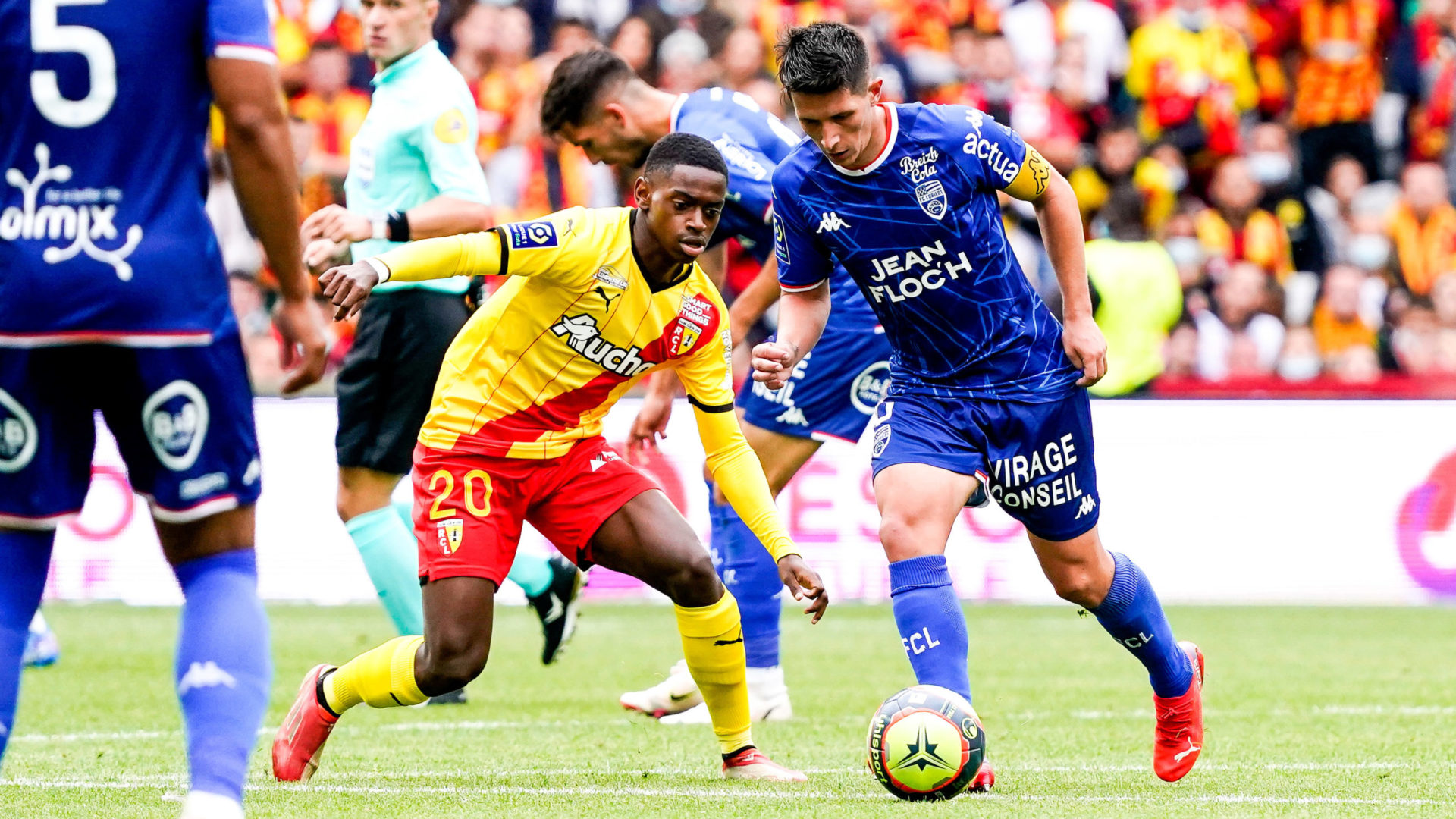 David PEREIRA DA COSTA of RC Lens and Laurent ABERGEL of FC Lorient during the Ligue 1 Uber Eats match between Lens and Lorient at Stade Bollaert-Delelis on August 29, 2021 in Lens, France. (Photo by Hugo Pfeiffer/Icon Sport) - Stade Bollaert-Delelis - Lens (France)